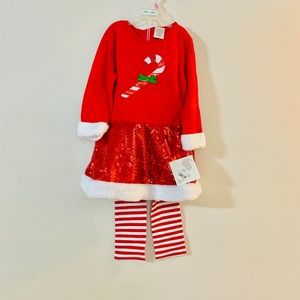 2 Pc Christmas Dress W/Pants Outfit Various Sizes